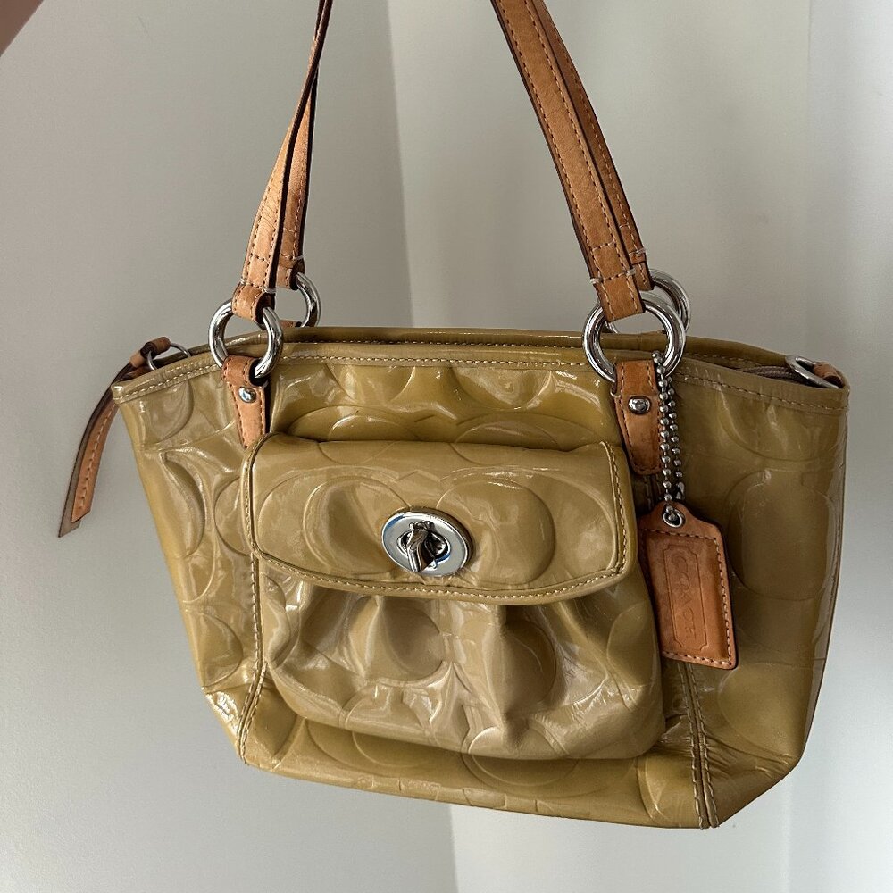 Vintage Coach Small Leah Embossed Yellow Patent Leather
